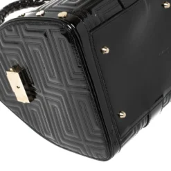 Versace Black Quilted Patent Leather Snap Out Of It Satchel For Women -Versace Official Website luxury women versace used handbags p365124 011
