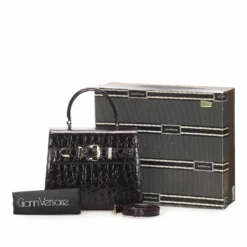 Versace Black Croc Embossed Leather Satchel Bag For Women -Versace Official Website luxury women versace used handbags p365314 006