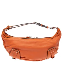 Versace Orange Leather Double Pocket Zip Hobo For Women -Versace Official Website luxury women versace used handbags p366858 001