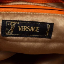 Versace Orange Leather Double Pocket Zip Hobo For Women -Versace Official Website luxury women versace used handbags p366858 002