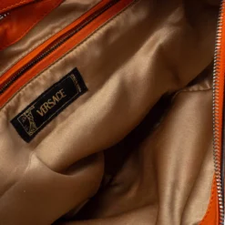 Versace Orange Leather Double Pocket Zip Hobo For Women -Versace Official Website luxury women versace used handbags p366858 003