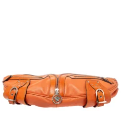 Versace Orange Leather Double Pocket Zip Hobo For Women -Versace Official Website luxury women versace used handbags p366858 008