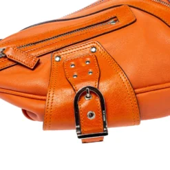 Versace Orange Leather Double Pocket Zip Hobo For Women -Versace Official Website luxury women versace used handbags p366858 010