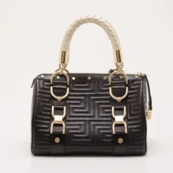 Versace Black Quilted 'Snap Out Of It' Satchel For Women -Versace Official Website luxury women versace used handbags p36876 004