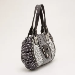 Versace Black And White Multi Print Leather Tote For Women -Versace Official Website luxury women versace used handbags p36908 0003