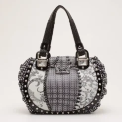 Versace Black And White Multi Print Leather Tote For Women -Versace Official Website luxury women versace used handbags p36908 0004
