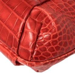Versace Red Croc Embossed Leather Satchel For Women -Versace Official Website luxury women versace used handbags p373269 001