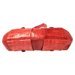 Versace Red Croc Embossed Leather Satchel For Women -Versace Official Website luxury women versace used handbags p373269 010