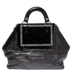 Versace Black Patent And Leather Hit Satchel For Women -Versace Official Website luxury women versace used handbags p373283 004