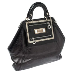Versace Black Patent And Leather Hit Satchel For Women -Versace Official Website luxury women versace used handbags p373283 005