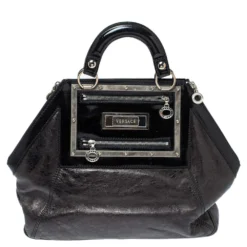 Versace Black Patent And Leather Hit Satchel For Women