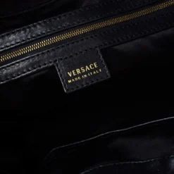 Versace Black Eel Skin, Suede And Patent Leather Satchel For Women -Versace Official Website luxury women versace used handbags p373339 001