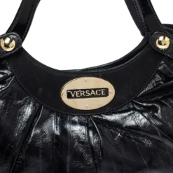 Versace Black Eel Skin, Suede And Patent Leather Satchel For Women -Versace Official Website luxury women versace used handbags p373339 007