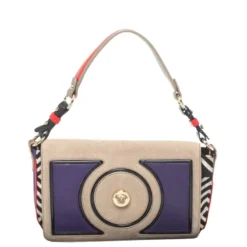 Versace Multicolor Printed Leather, Velvet And Suede Palazzo Flap Shoulder Bag For Women