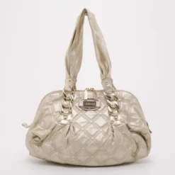 Versace Metallic Quilted Logo Leather Satchel For Women