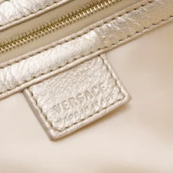 Versace Metallic Quilted Logo Leather Satchel For Women -Versace Official Website luxury women versace used handbags p37449 010