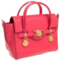 Versace Neon Pink Patent Leather Medusa Medallion Tote For Women -Versace Official Website luxury women versace used handbags p374974 004