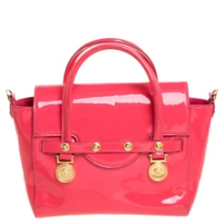 Versace Neon Pink Patent Leather Medusa Medallion Tote For Women -Versace Official Website luxury women versace used handbags p374974 006