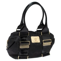 Versace Black Fabric And Patent Leather Medusa Logo Tote For Women -Versace Official Website luxury women versace used handbags p375035 007