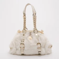 Versace White Chinchilla Madonna Boston Bag For Women