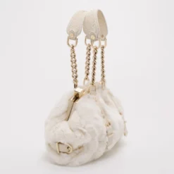 Versace White Chinchilla Madonna Boston Bag For Women -Versace Official Website luxury women versace used handbags p37512 003