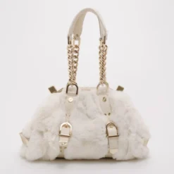 Versace White Chinchilla Madonna Boston Bag For Women -Versace Official Website luxury women versace used handbags p37512 004