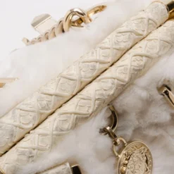 Versace White Chinchilla Madonna Boston Bag For Women -Versace Official Website luxury women versace used handbags p37512 013