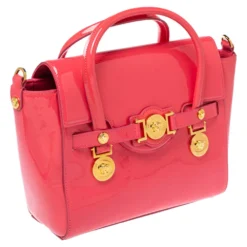 Versace Pink Patent Leather Medusa Medallion Tote For Women -Versace Official Website luxury women versace used handbags p375533 005