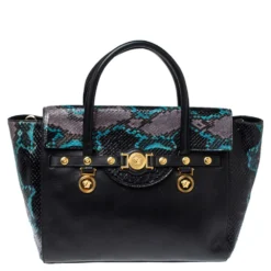 Versace Multcolor Leather And Snakeskin Medusa Medallion Tote For Women