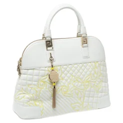 Versace White Barocco Quilted Leather Athena Vanitas Satchel For Women -Versace Official Website luxury women versace used handbags p375770 005