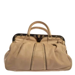 Versace Beige Leather Studded Frame Satchel For Women -Versace Official Website luxury women versace used handbags p377251 003