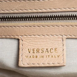 Versace Beige Leather Studded Frame Satchel For Women -Versace Official Website luxury women versace used handbags p377251 011