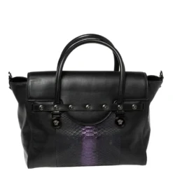 Versace Black Python And Leather Large Signature Tote For Women -Versace Official Website luxury women versace used handbags p377929 002