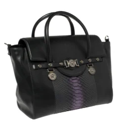Versace Black Python And Leather Large Signature Tote For Women -Versace Official Website luxury women versace used handbags p377929 004