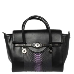 Versace Black Python And Leather Large Signature Tote For Women
