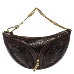 Versace Dark Brown Python Zip Detail Half Moon Hobo For Women