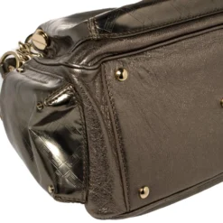 Versace Metallic Olive Green Signature Patent And Leather Chain Detail Satchel For Women -Versace Official Website luxury women versace used handbags p382010 003