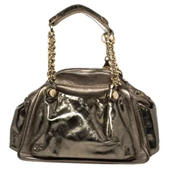 Versace Metallic Olive Green Signature Patent And Leather Chain Detail Satchel For Women -Versace Official Website luxury women versace used handbags p382010 006