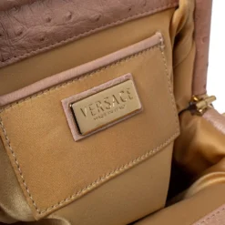 Versace Peach Ostrich Frame Satchel For Women -Versace Official Website luxury women versace used handbags p383854 002