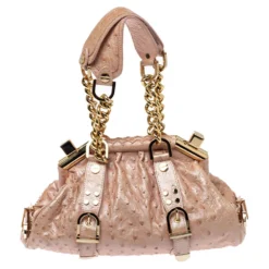 Versace Peach Ostrich Frame Satchel For Women -Versace Official Website luxury women versace used handbags p383854 006