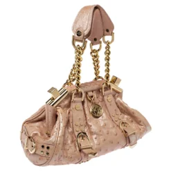 Versace Peach Ostrich Frame Satchel For Women -Versace Official Website luxury women versace used handbags p383854 008