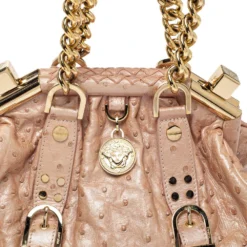 Versace Peach Ostrich Frame Satchel For Women -Versace Official Website luxury women versace used handbags p383854 009