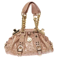Versace Peach Ostrich Frame Satchel For Women