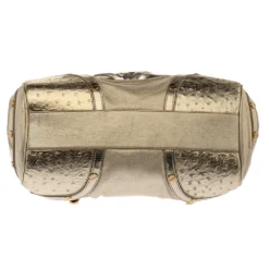 Versace Gold Patent And Ostrich Embossed Leather Chain Link Satchel For Women -Versace Official Website luxury women versace used handbags p383927 008