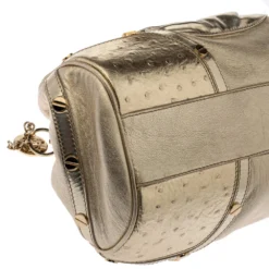 Versace Gold Patent And Ostrich Embossed Leather Chain Link Satchel For Women -Versace Official Website luxury women versace used handbags p383927 009