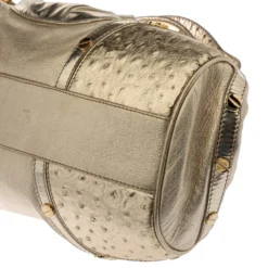 Versace Gold Patent And Ostrich Embossed Leather Chain Link Satchel For Women -Versace Official Website luxury women versace used handbags p383927 010