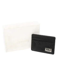 Versace Black Leather Card Holder For Women -Versace Official Website luxury women versace used handbags p384001 001
