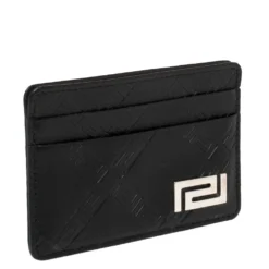 Versace Black Leather Card Holder For Women -Versace Official Website luxury women versace used handbags p384001 006