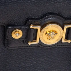 Versace Black Leather Medusa Buckle Flap Crossbody Bag For Women -Versace Official Website luxury women versace used handbags p384588 002