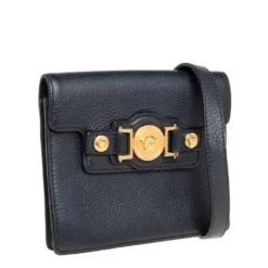Versace Black Leather Medusa Buckle Flap Crossbody Bag For Women -Versace Official Website luxury women versace used handbags p384588 003
